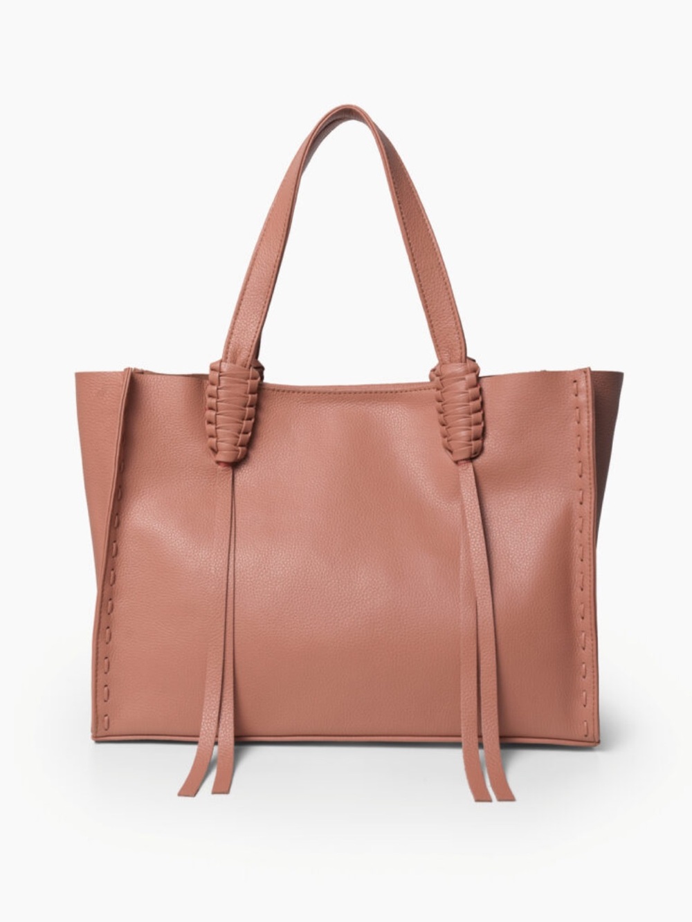 Ara Peach Leather Medium Tote with Braided Handle Accents